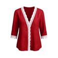 thumbnail image 4 of VBVC Women's Cotton Linen Lace V Neck Top , Ladies' Long Sleeve Pullover Shirt , Casual Fall Winter Work Blouses For Women, S-4XL, 4 of 8