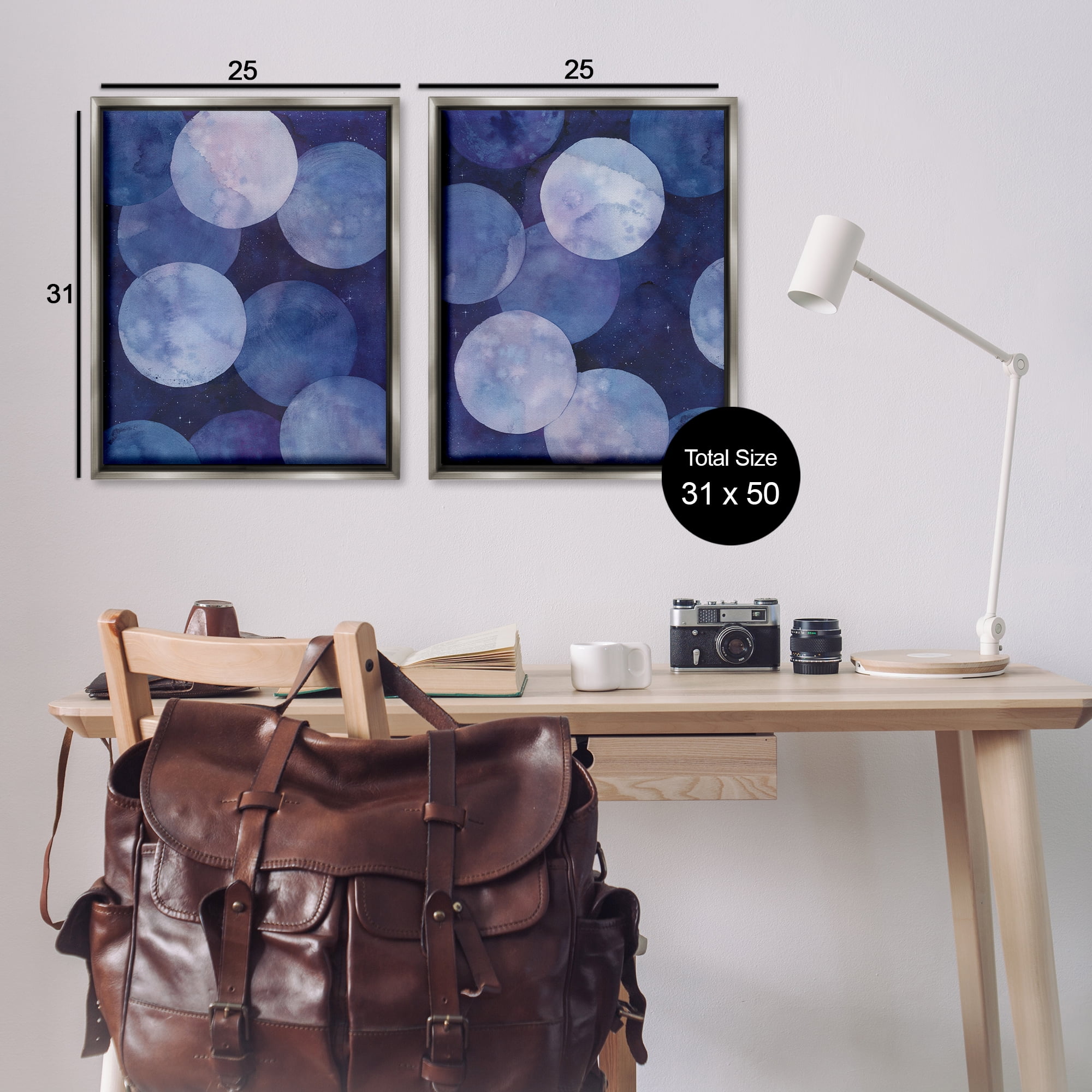 Stupell Industries Abstract Blue Purple Circle Bubbles Abstract Painting Gray Floater Framed Canvas Art Print Wall Art, 31 x 25, Set of 2