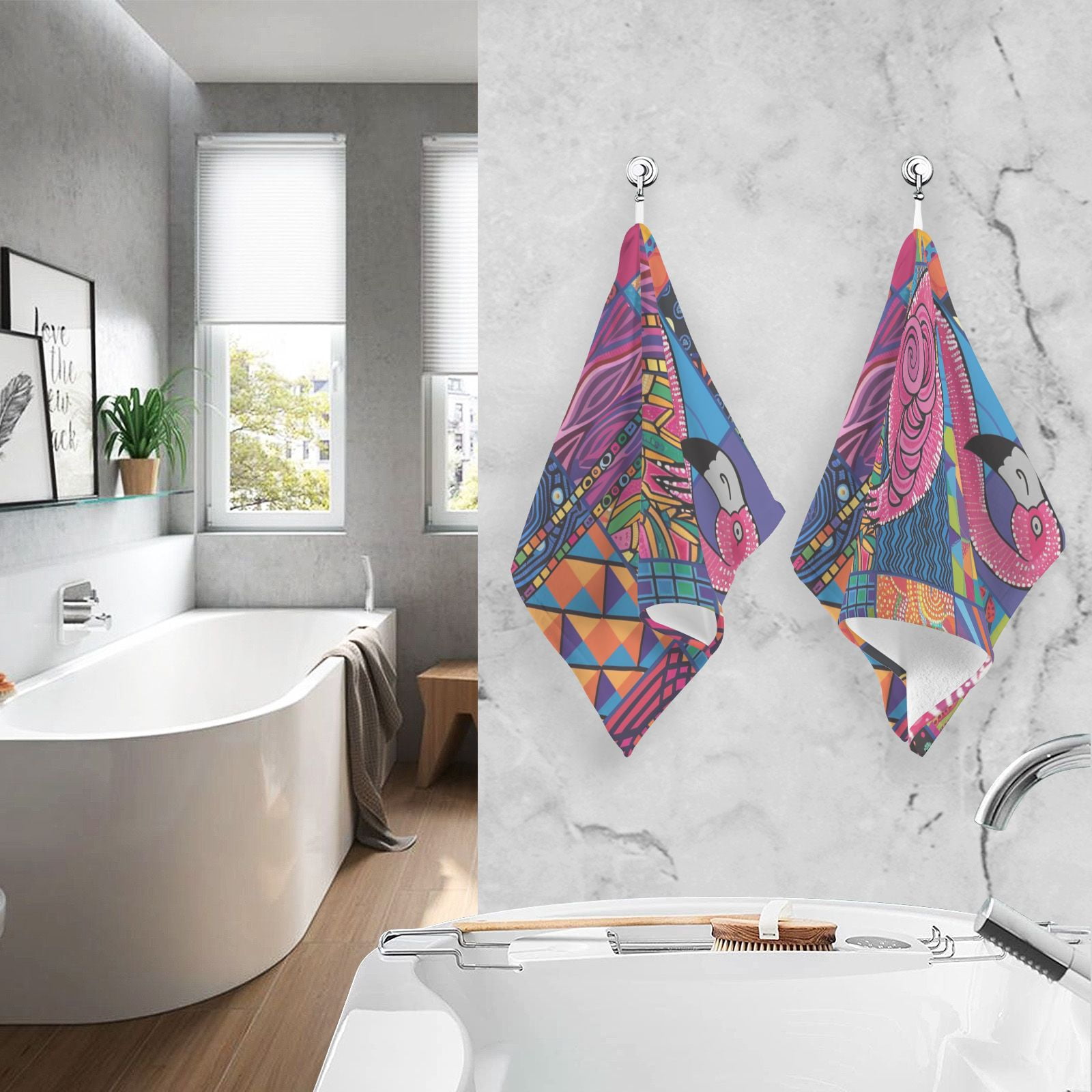 Retro Flamingo Hand Towels Cotton Bath Towels Large Face Towels Absorbent for Bathroom 2 Packs