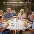 thumbnail image 3 of Round Outdoor Tablecloth with Umbrella Hole and Zipper, Ombre Beige Grey Striped Tablecloth with Elastic Waterproof, Farmhouse Modern Stripes Patio Table Covers for 36" - 44" Picnic Pool Tables, 3 of 9