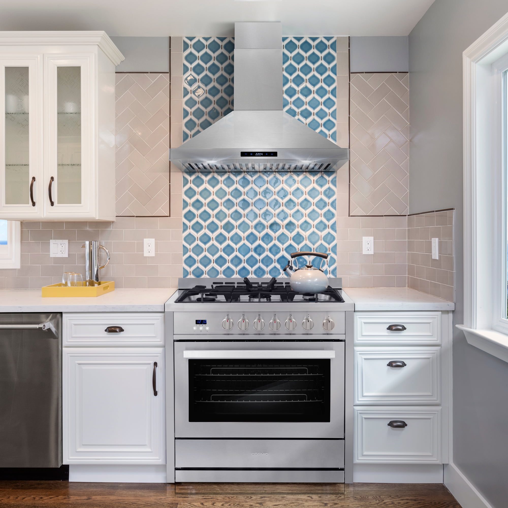 Cosmo 36 in. Nebula Collection 3.8 cu. ft. Gas Range, 5 Burners, Rapid Convection Oven, Cast Iron Grates in Stainless Steel
