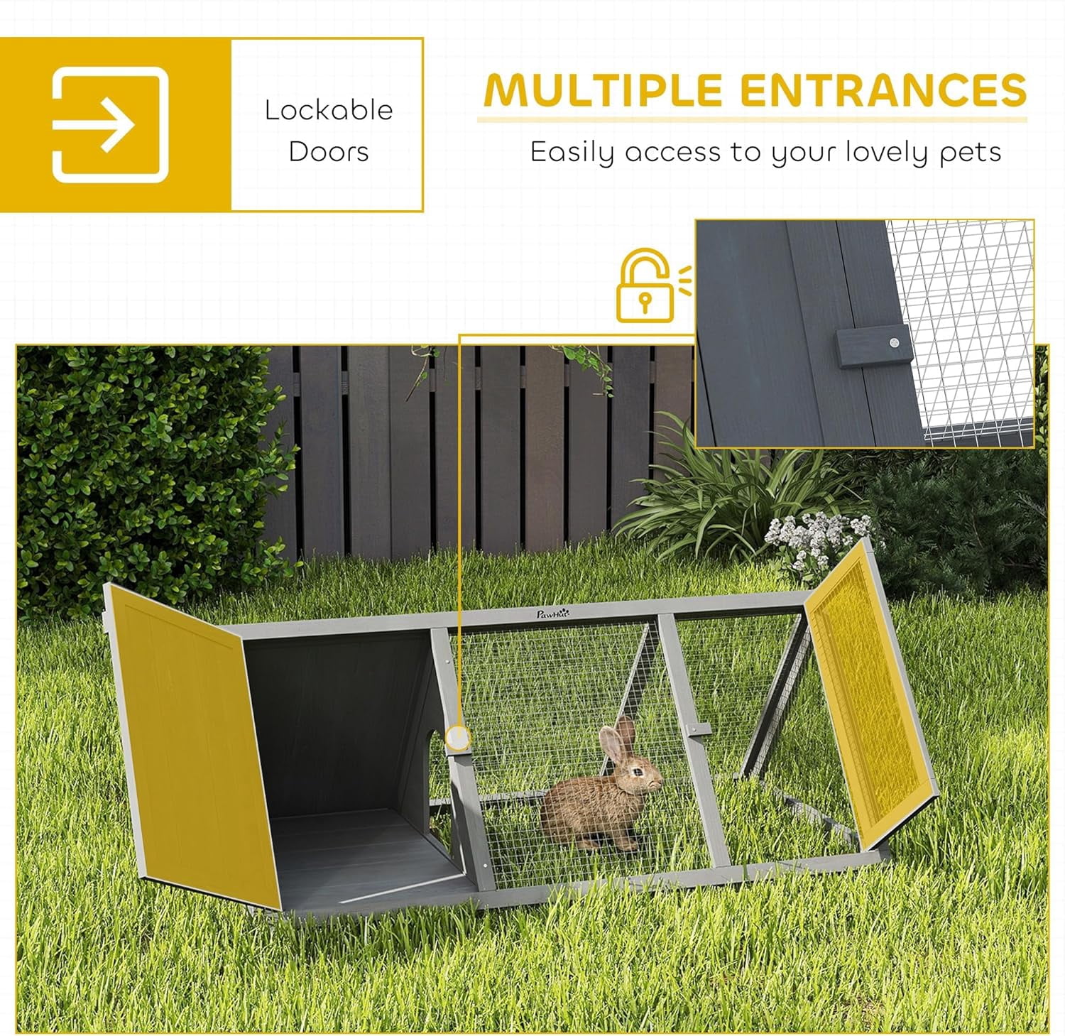 WSWJY Rabbit Hutch Outdoor, Wooden Chicken Coop with Run, Outdoor Small Animal Cage for Rabbit, Small Duck and Chicken, for Garden, Backyard, Farms, 45" x 20.5" x 18", Grey