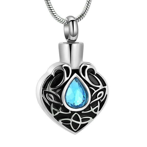 Crystal Urn Cremation Jewelry - Heart & Teardrop Memorial Urn Necklace for Ashes Stainless Steel Ashes Memorial Urn Pendant