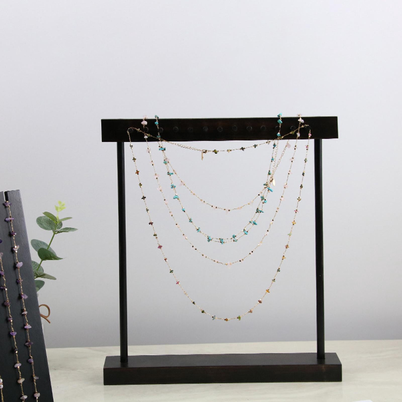 Présentoir à Collier Chevalet En Bois Et Cuir - Porte Bijoux Avec 12 Emplacements - Organisateur Élégant