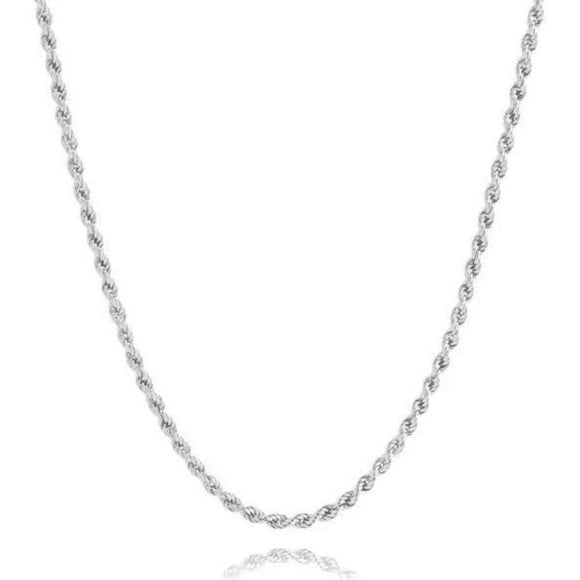 ARGENTO REALE Collier Chaîne en Corde en Argent Sterling Diamant, 1MM 2MM 3MM 4MM 5MM 6MM 7.5MM Chaîne Tressée, Collier en Argent Sterling 925