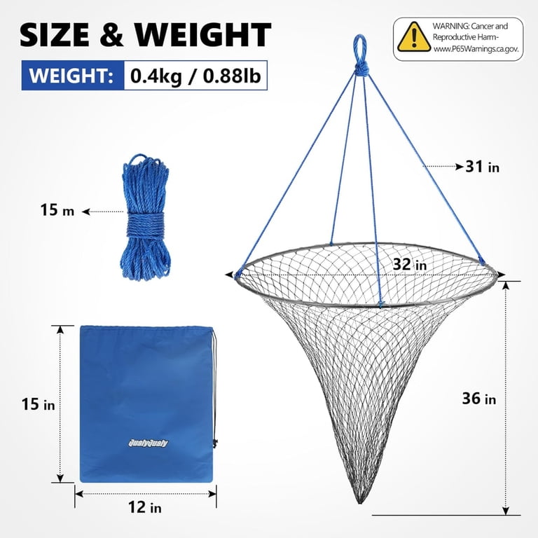 QualyQualy Bridge and Pier Fishing Net Large 32''/39'' Hoop, Foldable  Drop Net for Pier Fishing with Rope, Landing Net Soft Steel Hoop and Nylon  ...