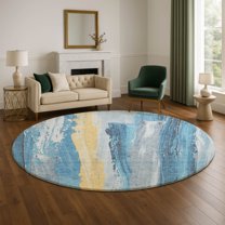 Addison Rugs Mayfield Premium Machine Washable Transitional Abstract Blue Round Rug, 8' x 8'