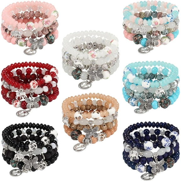 Bohemian Bracelets for Women Stretch Multilayer Colorful Beads Bracelet with Charm Jewelry Multi-J