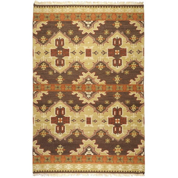 Hauteloom Inavale Wool Living Room, Bedroom Area Rug - Southwestern - Medium Brown, Beige, Mustard - 2' x 3'