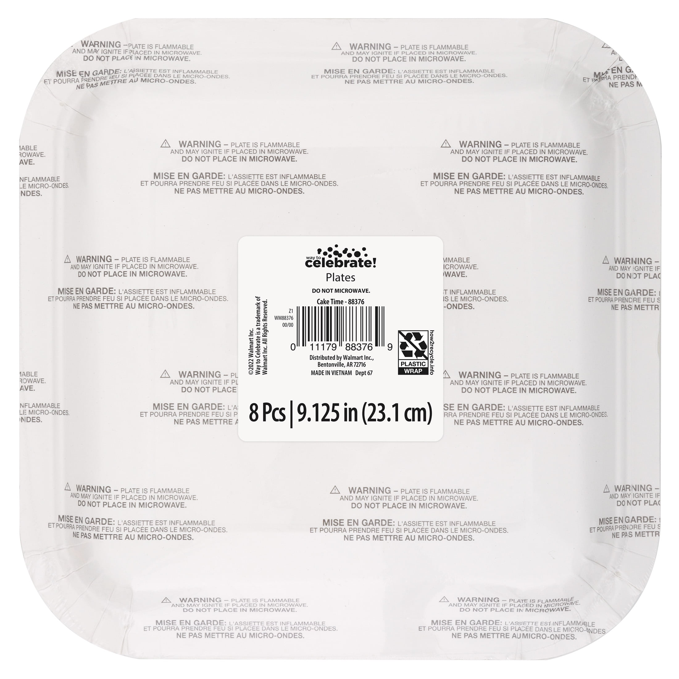 Cake Time Square Disposable Paper Plates, 9.25", Multicolor, 8 Count, by Way To Celebrate