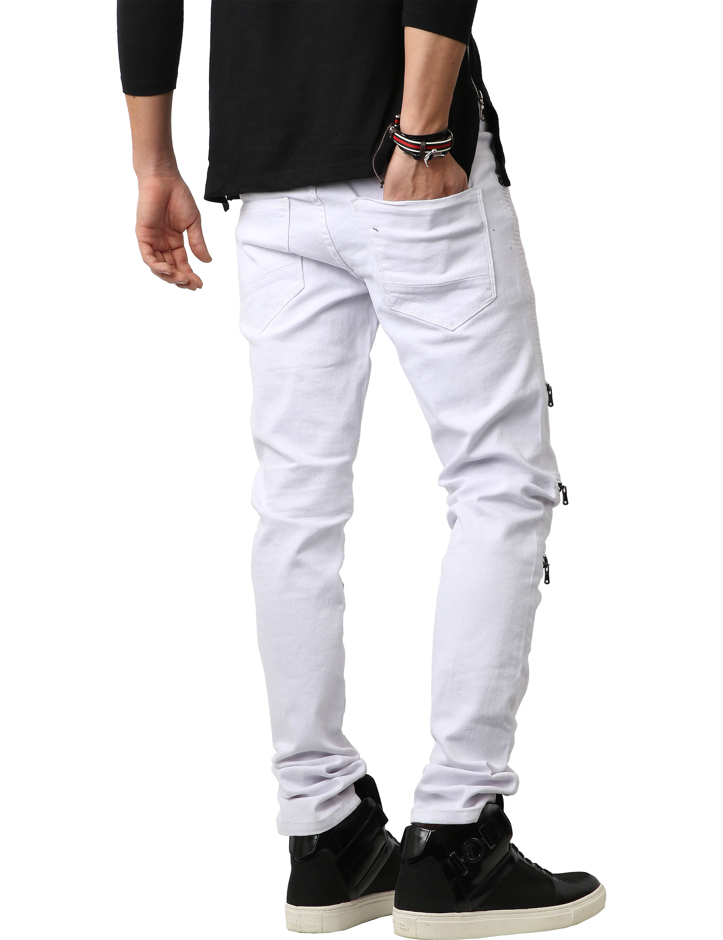 Ma Croix Mens Biker Jeans Distressed Ripped Zipper Straight Slim Fit Stretch Denim Pants - image 4 of 6