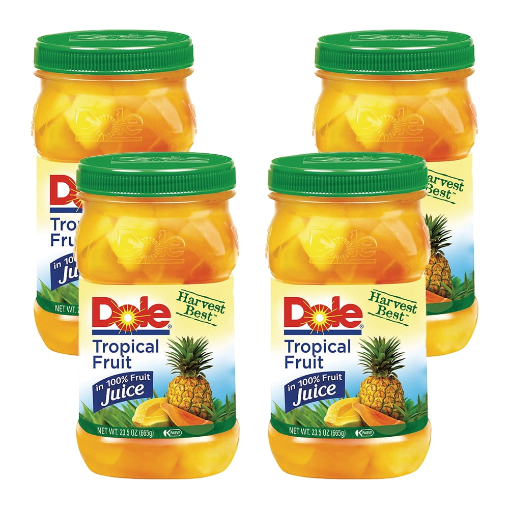 (4 Pack) Dole Tropical Fruit in 100 Fruit Juice 23.5 oz. Plastic Jar