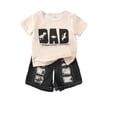thumbnail image 1 of Sunnyoo Infant Boys Outfits Dinosaur Print Short Sleeve T Shirt Ripped Denim Shorts Set, 1 of 7
