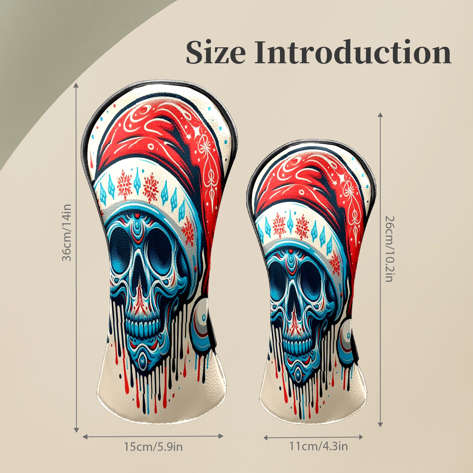 Golf Club Head Covers Beige Christmas Skull Waterproof Leather Golf Head Covers for Men Women Driver Head Cover Fairway Headcover for Golf Lovers