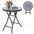 thumbnail image 2 of Costway 18" Folding Side Table Round Compact Coffee Table with Tempered Glass Tabletop Gray, 2 of 10