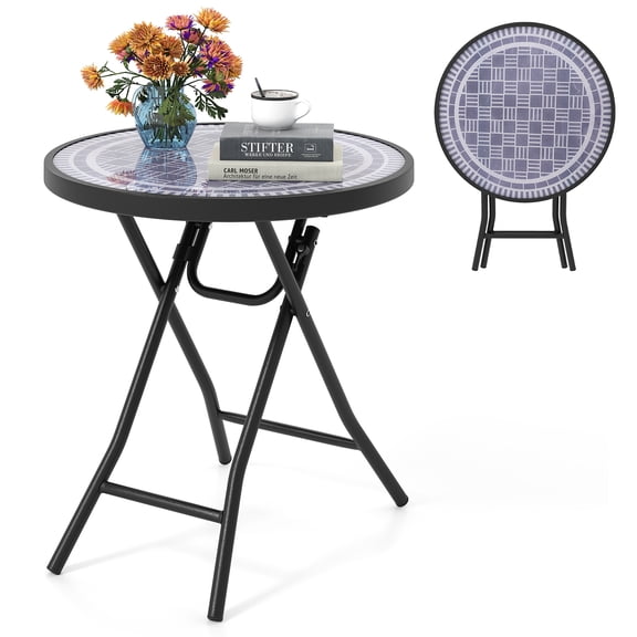 Furnibear 18" Round Foldable Side Table, Compact Portable Patio Coffee Table for Outdoor & Indoor Use, Weather-Resistant Metal Snack Stand for Balcony, Garden, Camping, Poolside, No Assembly Required