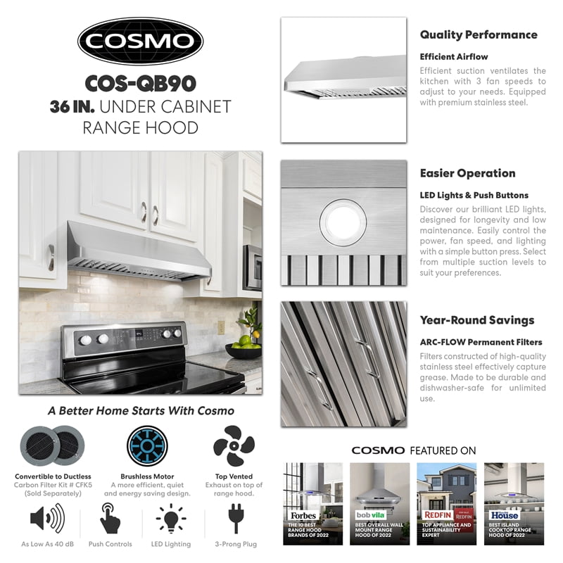 36 in. Haven Collection Ducted Under Cabinet Range Hood in Stainless Steel