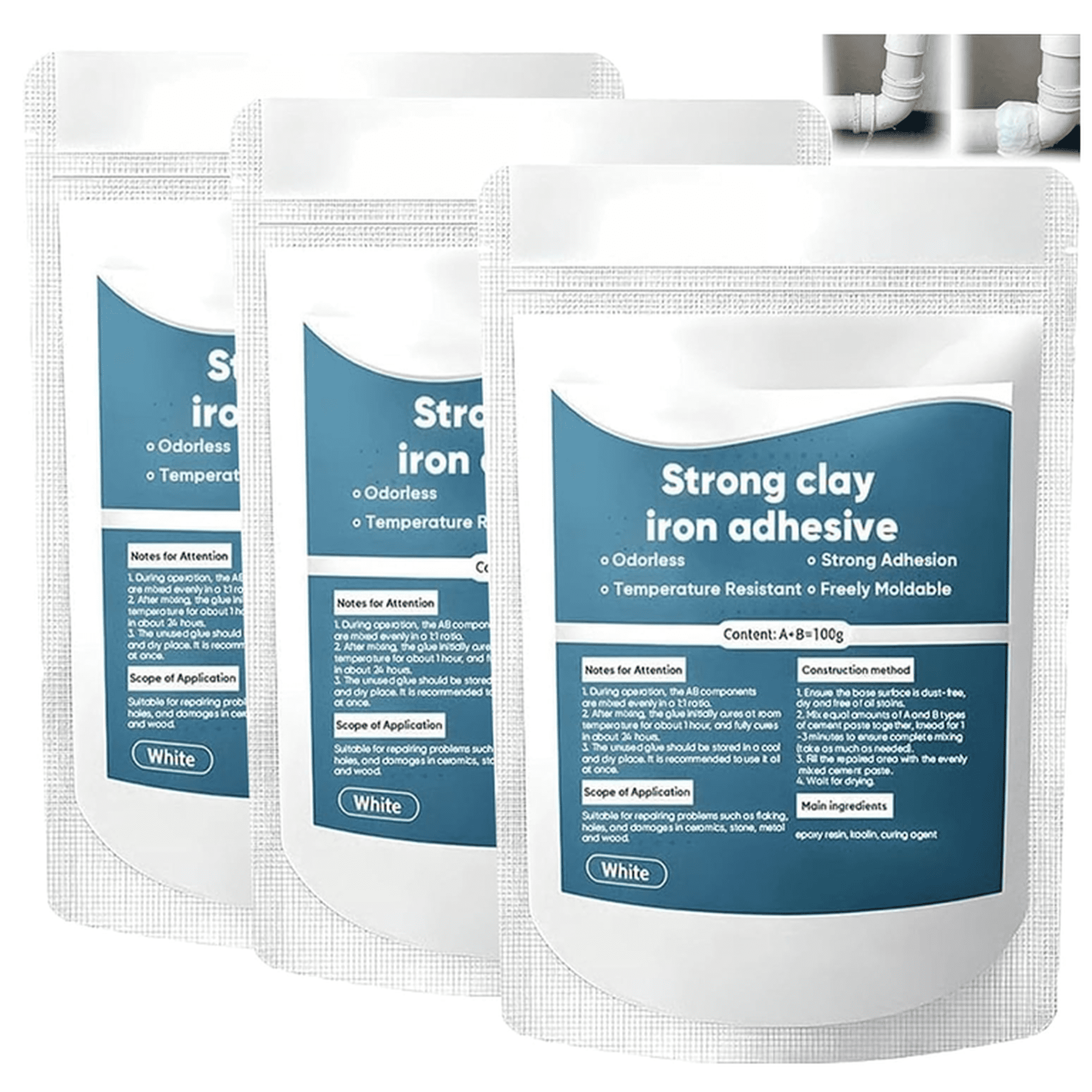 3PCS High-Strength Multi-Purpose Repair Clay Easy To Use Epoxy Repair Putty Heavy Duty Bonding Adhesive for Home Industrial Surface Repair (Repair Clay)