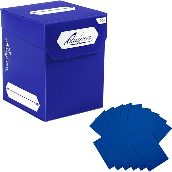 ERDS-Blue Standard Trading Card Deck Box and Sleeves Bundle - 100+ Quiver Deck Block with Double Dividers (Commander MTG Deck Box MTG) + 100 Artemis Blue Card Sleeves with Black interior (66 x 93 mm)