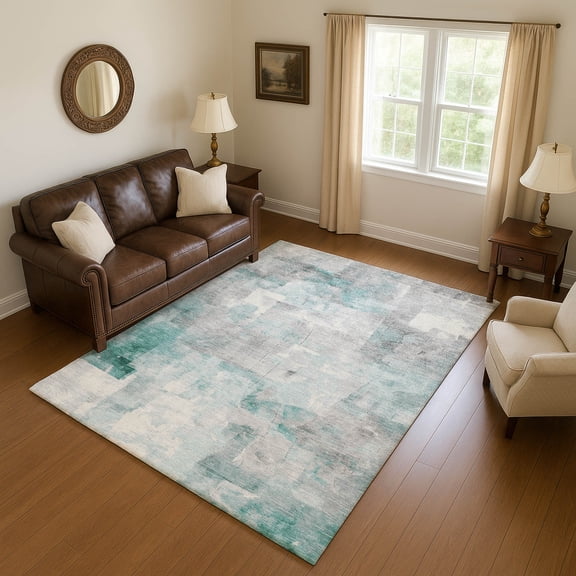 Addison Rugs Mayfield Premium Machine Washable Transitional Blocks Teal Rectangle Rug, 10' X 14' Machine Washable Transitional Blocks Teal Oversized Sherpa Throw Blanket