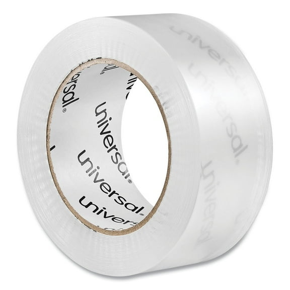Universal Quiet Tape Box Sealing Tape, 48mm x 100m, 3" Core, Clear, 6/Pack -UNV73000