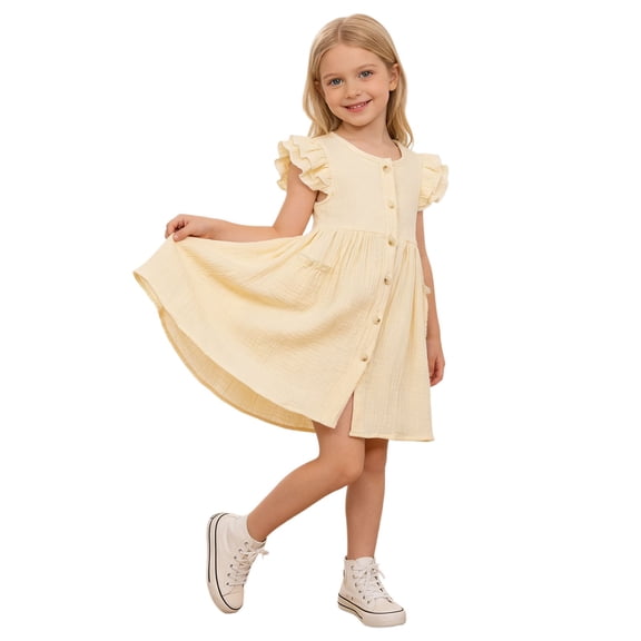 MEZZALL Girls Summer Dress French Style Sleeveless Smocked Waist Tiered Ruffle Toddler Kids O-Neck For Holiday Travel