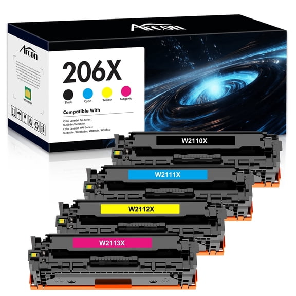 206X 206A Toner Cartridge with Chip High Yield Compatible for HP 206X 206A W2110X W2110A for HP Color Laserjet MFP M283fdw M283cdw M283 Pro M255dw M255nw Printer (Black Cyan Yellow Magenta, 4-Pack)