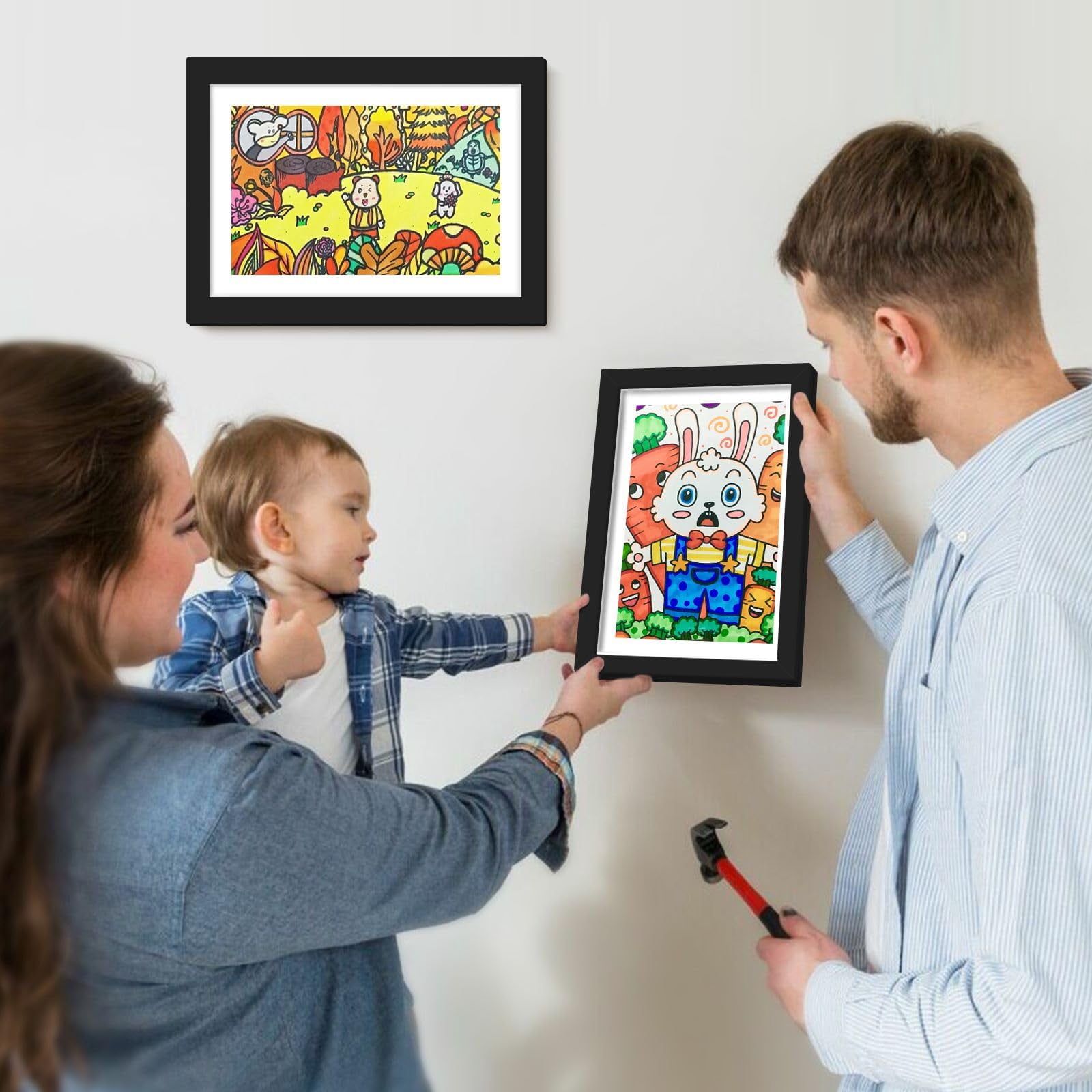 Kids Frames, 8.5x11 Front Opening Kids Artwork Frames Changeable, Black Artwork Display Storage Frame for Wall, Holds 50 Pcs, for 3D Picture, Crafts, Children Drawing, Hanging Art, Portfolio