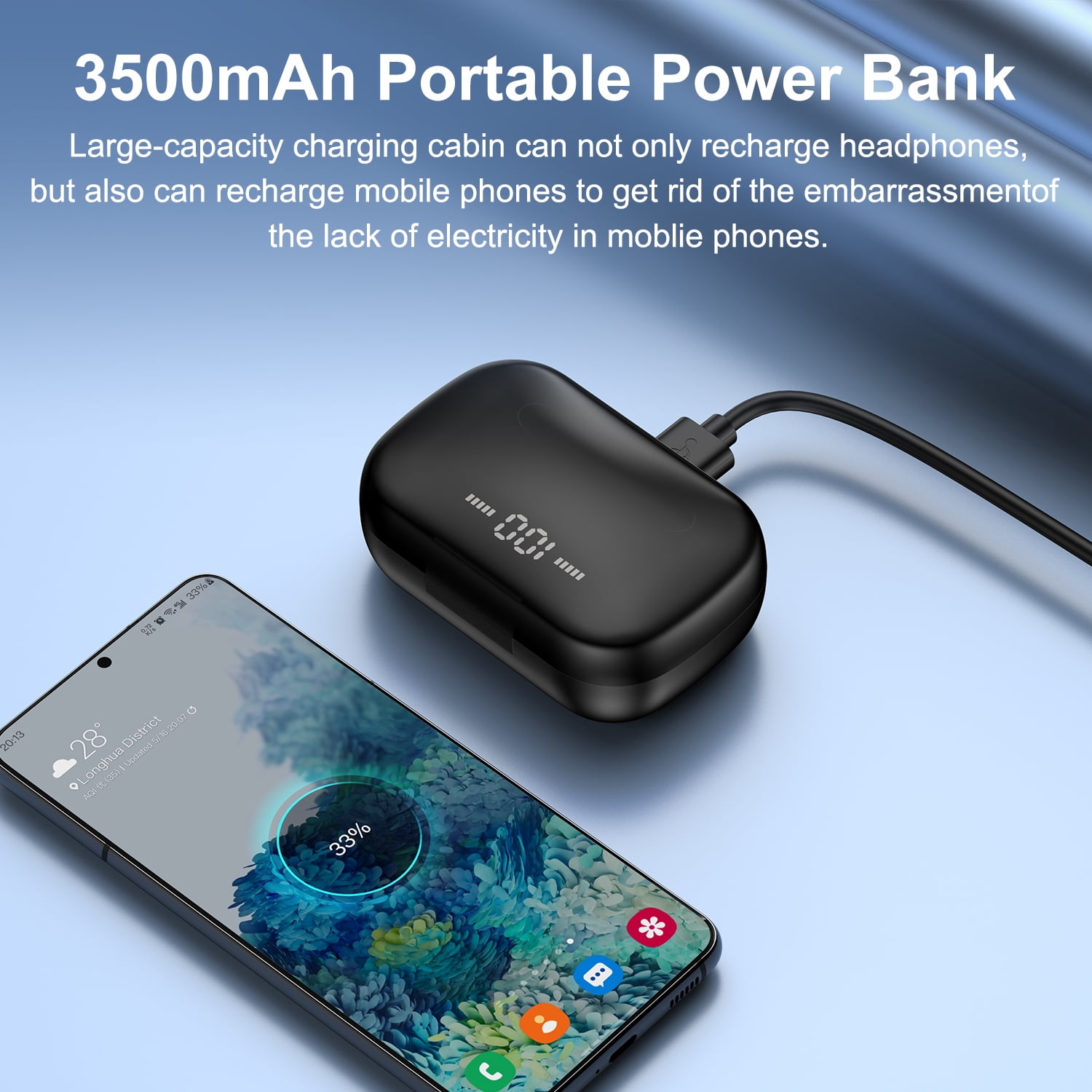 HOPEPOW Active Noise Cancellation Wireless In Ear Earphones with Charging Case, Black