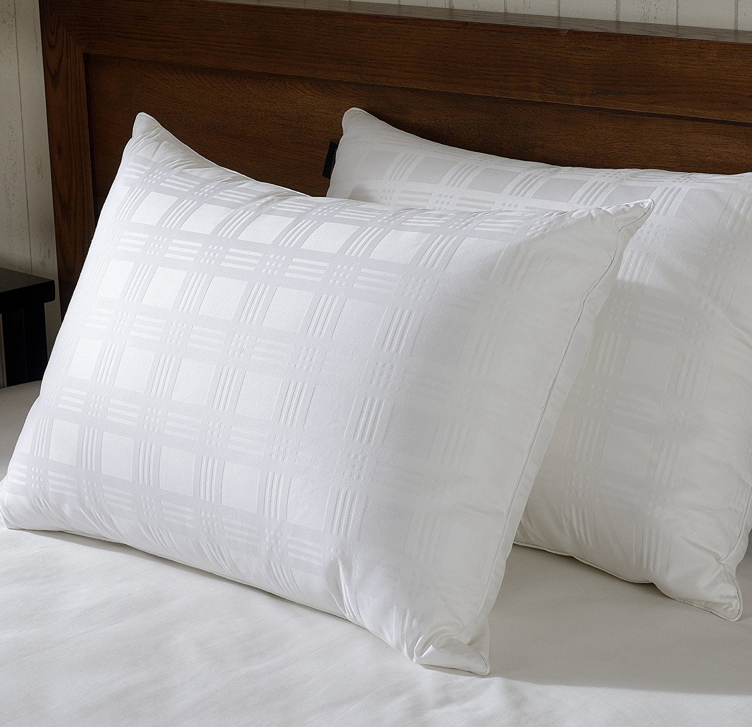 Set of 2 Luxury White Down Bed Pillow, 600 Thread Count Egyptian Cotton