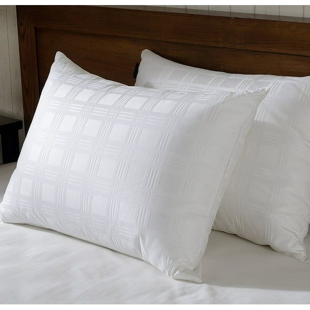 Set of 2 Luxury White Down Bed Pillow, 600 Thread Count Egyptian Cotton
