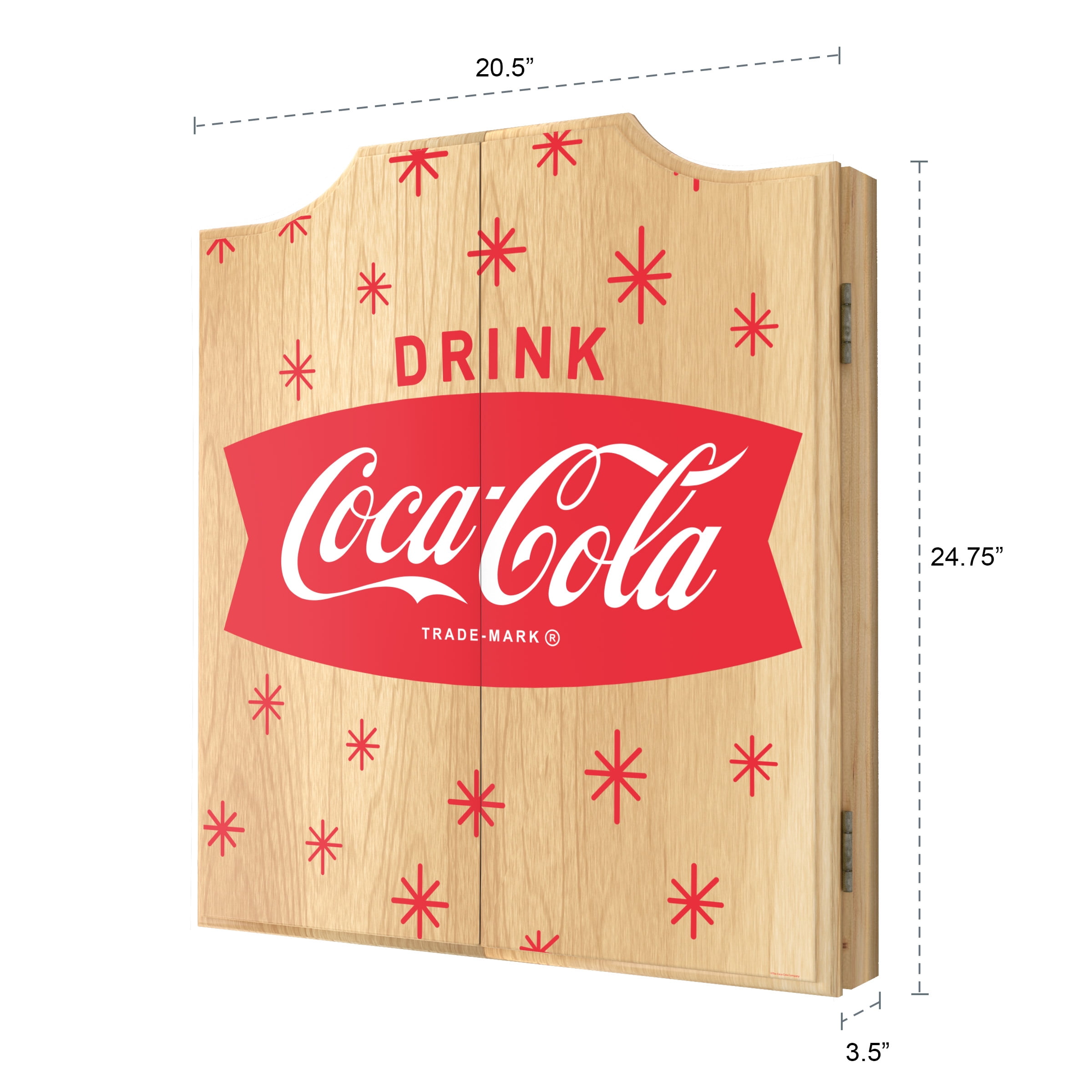 Coca-Cola Star Dart Board Cabinet Set with 6 Steel Tip Darts