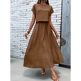 thumbnail image 5 of Women 2 Piece Outfits Skirt Set Summer Casual Cap Sleeve Crop Tops Maxi Dress Sets with Pockets Dark Brown L, 5 of 9
