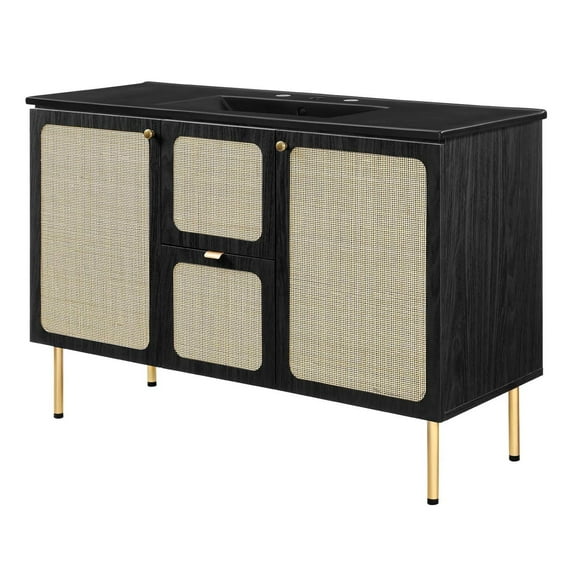 Single Sink Vanity Cabinet, Black, Wood, Hotel Bedroom Bathroom, Modern Contemporary HB36429