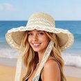thumbnail image 3 of Straw Hats for Women Wide Brim Sun Hat Foldable Packable Beach Hat for Vacation Travel, 3 of 5