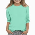 thumbnail image 2 of Hessimy Baby Kids Fly Sleeve T-Shirt for Girls Fall Winter Floral Base Shirt Toddler Crewneck Tees Teen Long Sleeves Bottoming Shir for Girls (Light Green,12-13 Years), 2 of 5