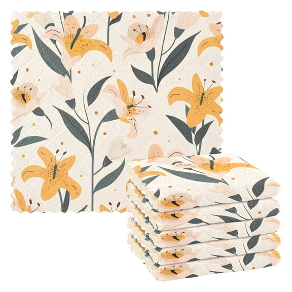 6 Pieces of Kitchen Towels 11x11Inch Kitchen Dish Cloths Kitchen Dish Towels Reuseable Cleaning Cloths Yellow Lilies