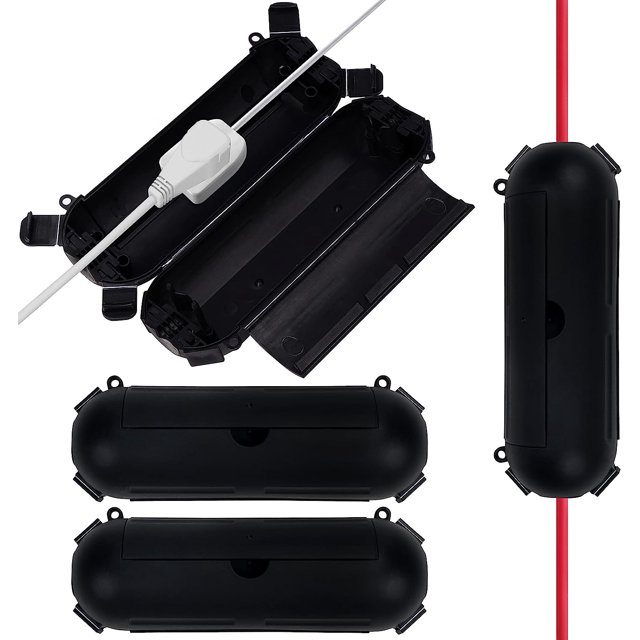 Caja impermeable para interiores y exteriores negra para cables de extensión y conexiones eléctricas (paquete de 4) - Caja protectora impermeable para enchufes eléctricos para coronas navideñas