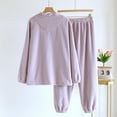 thumbnail image 4 of Women's Pajama Sets Fall Winter Cozy Warm Solid Button V-Neck Tops and Pants Outfits Fluffy Plush Loungewear with Pockets, 4 of 7