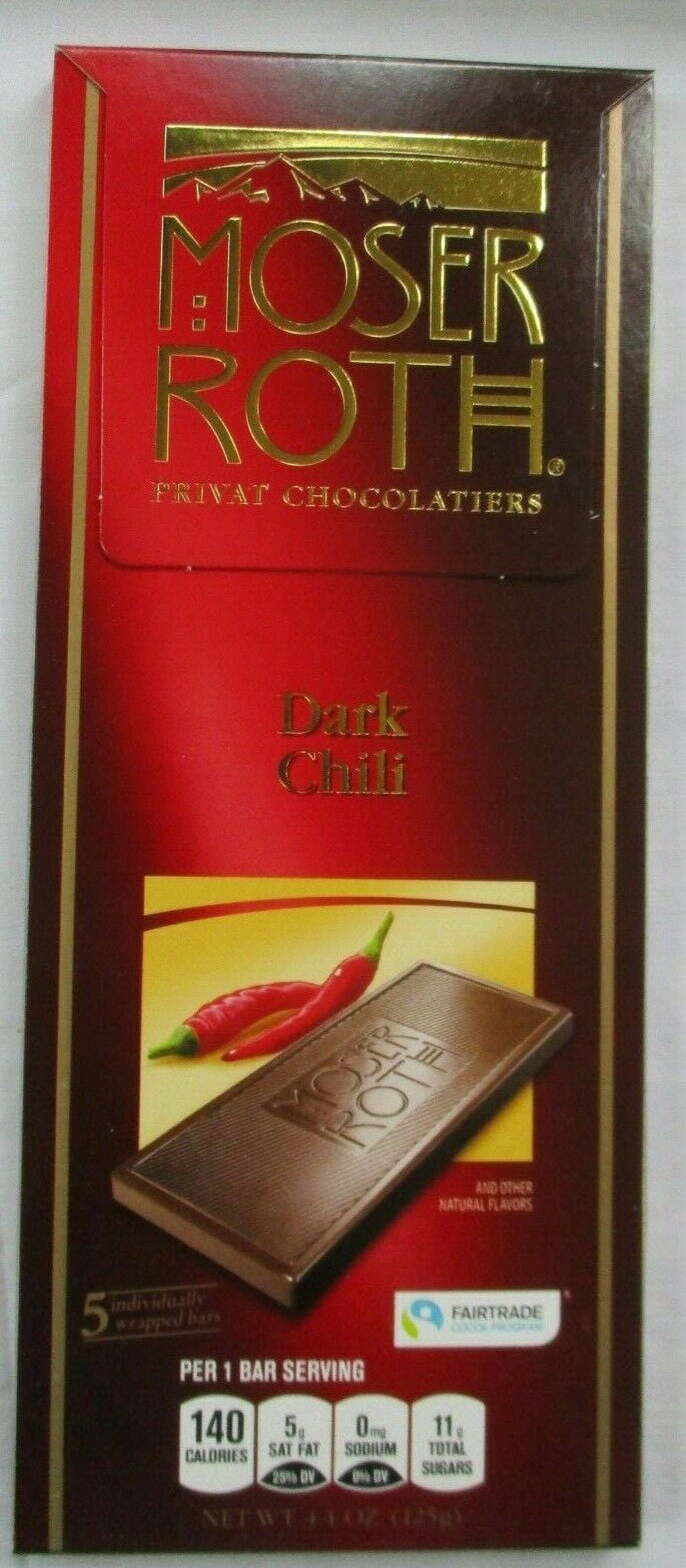 MOSER ROTH 6 packs- 5-bar / 4.4-oz each pack Premium Chocolate " Dark Chili " Flavor- Product of Germany