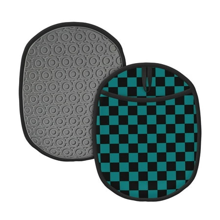 

Qekee Black And Teal Checkerboard Pattern Silicone Pot Holders Oven Mitts Heat Resistant Hot Pads Non Slip Pot Holder Towel Cloth Interior Lining
