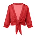 thumbnail image 7 of Vinsonshop Women's 2026 Summer Lightweight Short Bolero Cardigan Shrug Sheer Tie Front Top 3/4 Sleeve Jacket for Dress Red XXL, 7 of 7