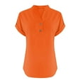 thumbnail image 3 of Orange Womens Tops Women's Fashion Casual V Neck Button Down Short Sleeve Top T Shirts for Women, 3 of 5