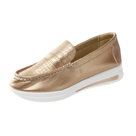 

Fsqjgq Womens Shoes Casual Dude Ladies Fashion Leather Round Toe Low Top Overfoot Thick Sole Casual Shoes Comfortable Business Casual Shoes Rose Gold 41