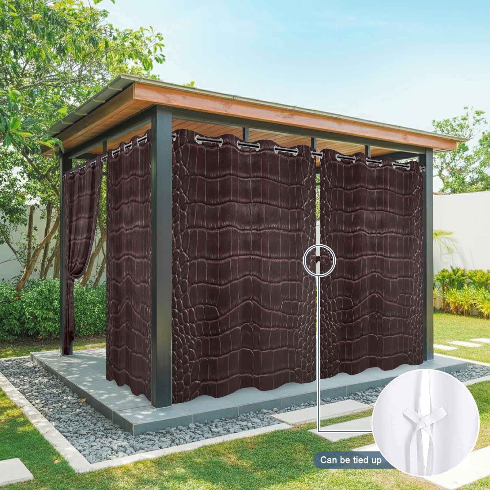 Crocodile Leather Texture Outdoor Curtains for Patio, Luxury Brown Sunshade Privacy Drapes Grommet Waterproof Outside Curtains for Porch/Cabana/Balcony 54"x 108", 1 Panel