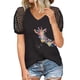 thumbnail image 2 of Blusa informal de manga corta con cuello en V y manga corta para mujer Pompotops hkajfhjk460007, 2 of 5