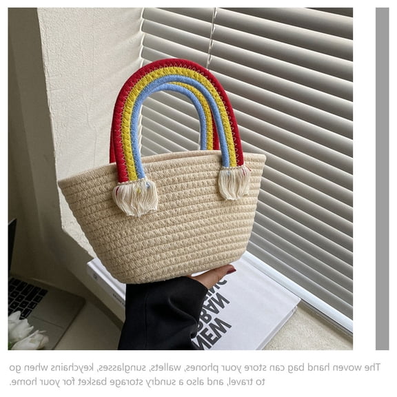 LITINKIMI Handwoven Cotton Rope Tote Multi Color Durable Woven Handbag for Home
