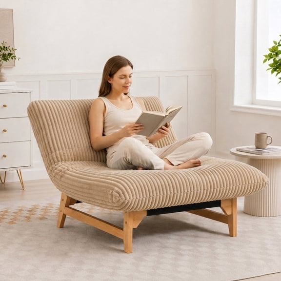 43" Oversized Accent Chair, Paproos Comfy Reading Chair, Cloud Lounge Accent Chair Bean Bag Chair for Adults, Corduroy Upholstered Lazy Sofa for Living Room Bedroom, Khaki