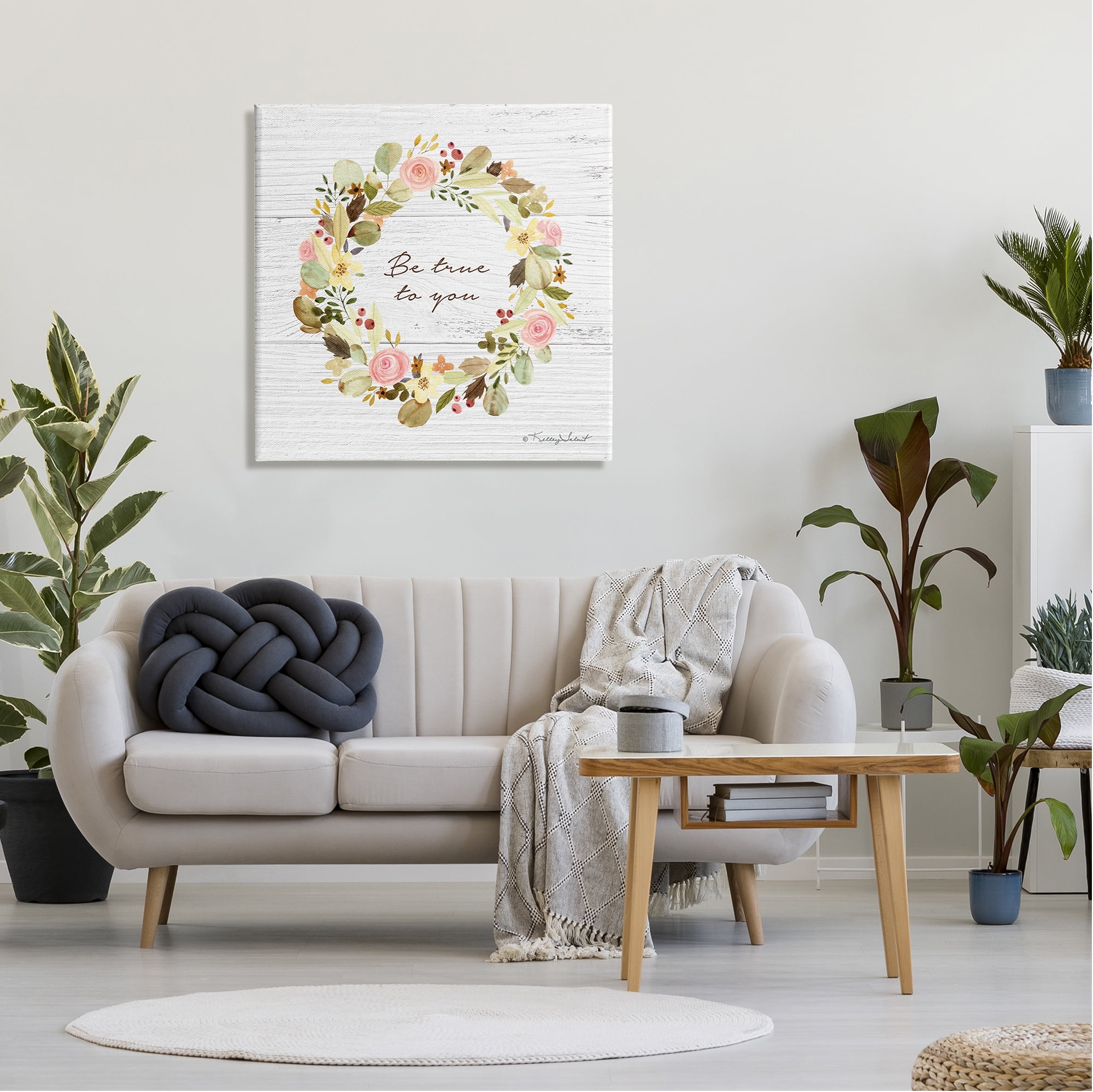 Stupell Be True To You Peony Wreath Botanical & Floral Painting Gallery Wrapped Canvas Print Wall Art