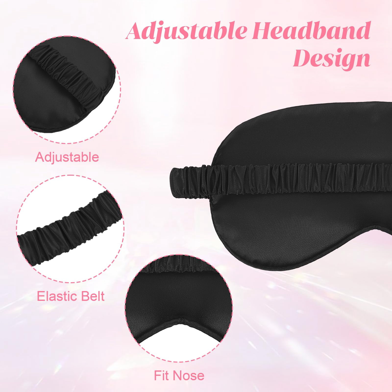Silk Sleep Eye Mask 4 Pack Mulberry Silk Sleep Mask Eye Cover Blindfold with Elastic Strap Cute Satin Soft Eyeshade Masks for Women Night Sleeping Travel Nap (Pink) (White)